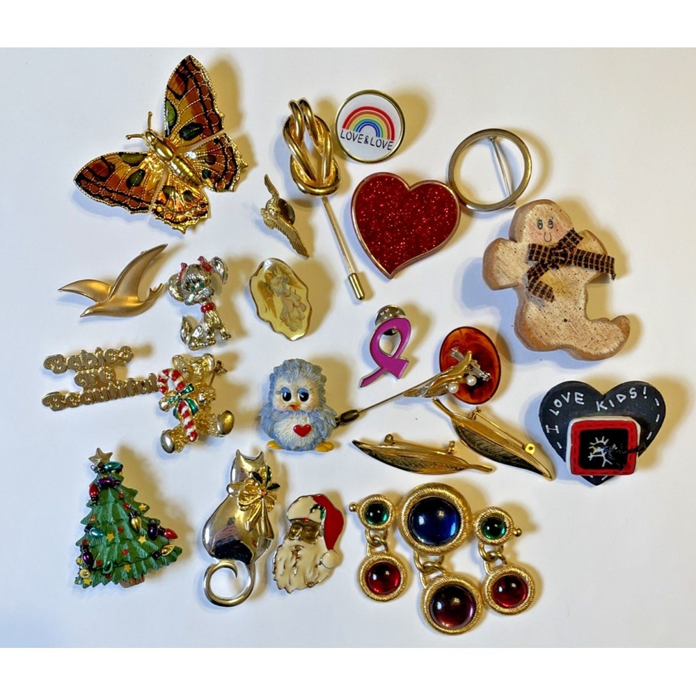 Brooch Pin Gold Themed Enamel Christmas Animal Costume Jewelry Junk Drawer Lot